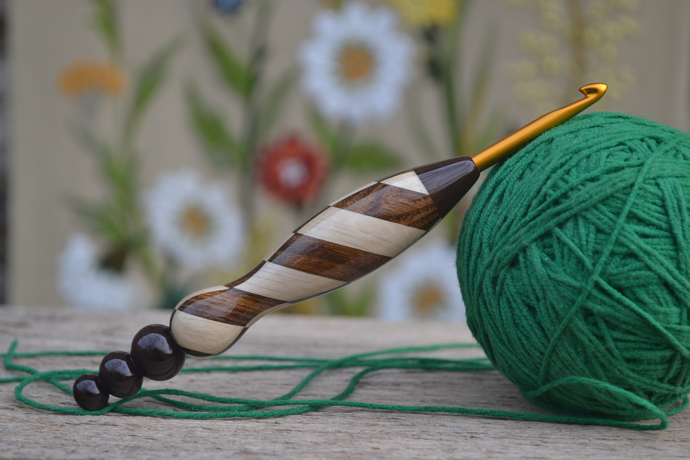 Handmade wooden crochet hook, 5mm, Clover Soft Touch tip, stabilized handle.
