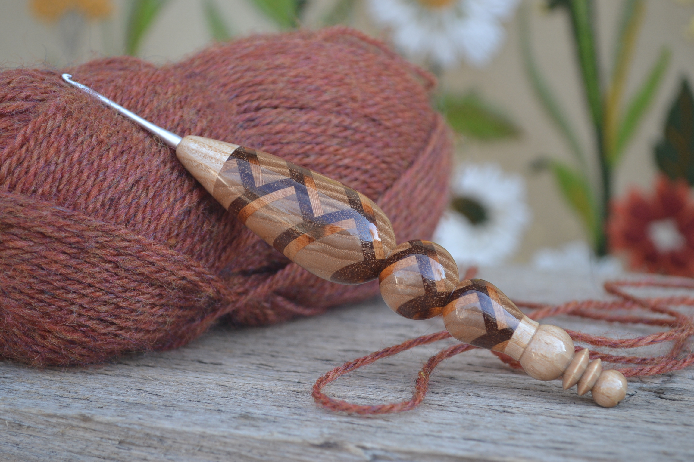Handmade 2mm crochet hook with ash, dark apricot, and merbau wood – LETTOworkshop