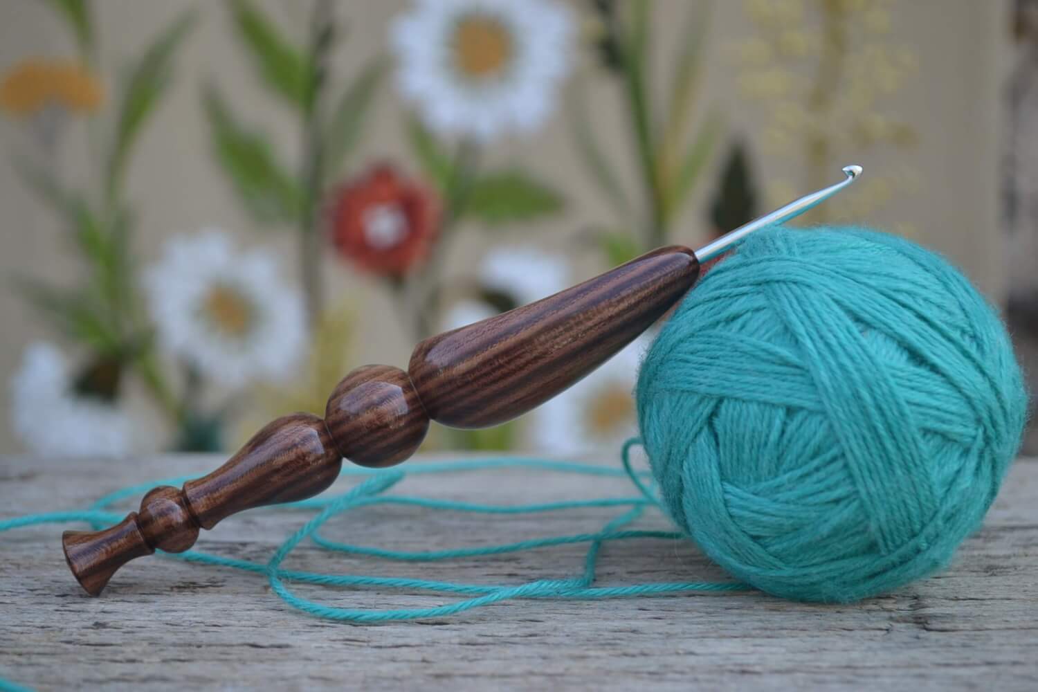 Handmade crochet hook 3mm with dark apricot wood handle and KnitPro tip