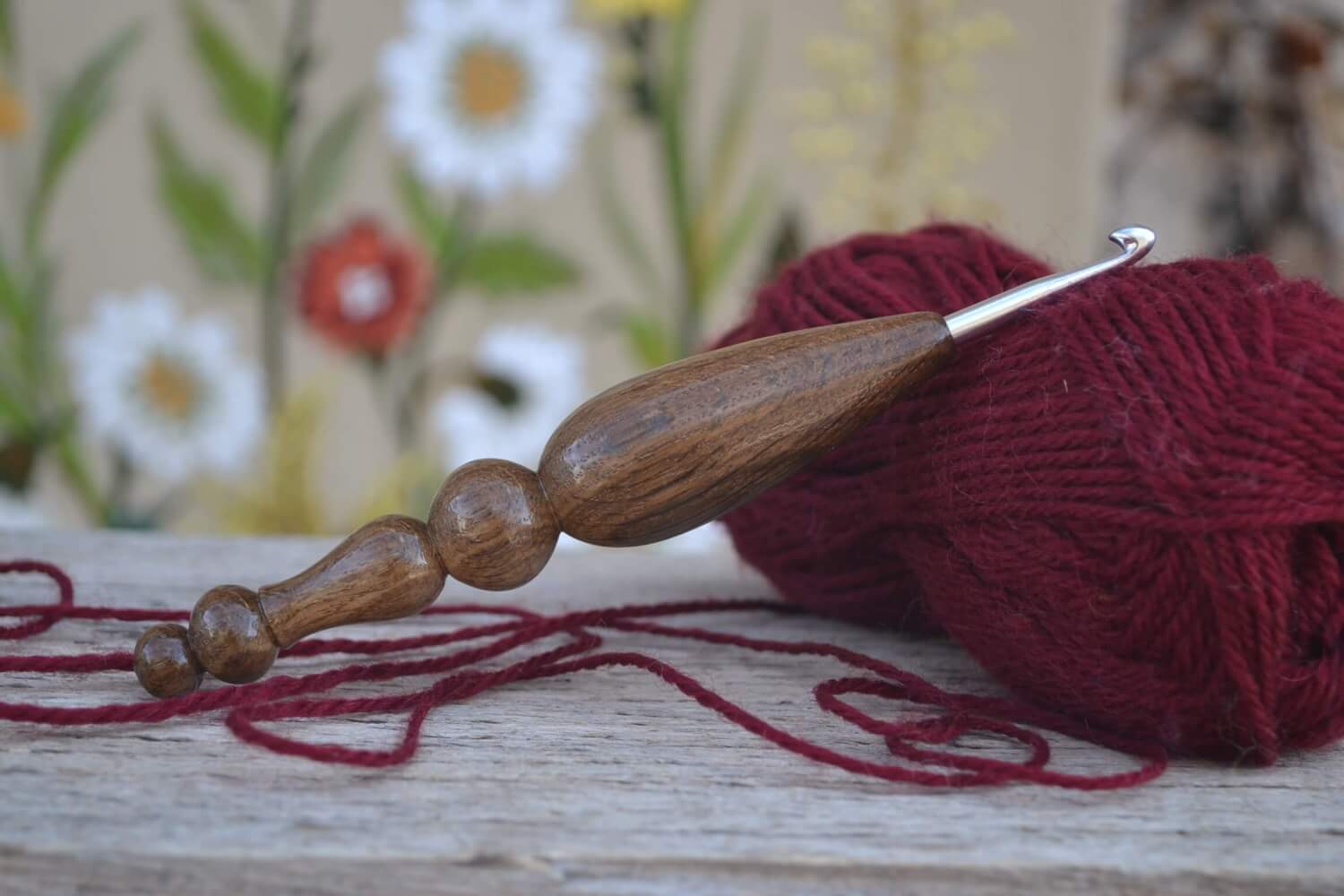 Handmade ergonomic crochet hook 5mm – bog oak wood with KnitPro tip